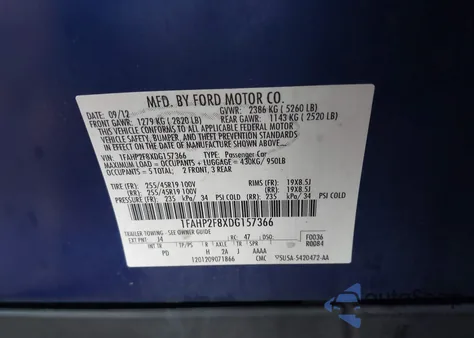 2013 Ford Taurus Limited from USA, damaged, VIN 1FAHP2F8XDG157366